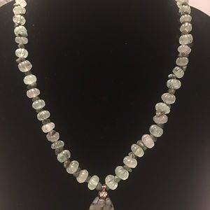 Chalcedony and Green Glass  Necklace with Pendant